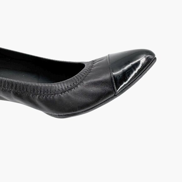 Chanel Cap Toe CC Ballet Flat Size 39 US 8-8.5 Black Pointed Toe Elastic Leather - Picture 12 of 15